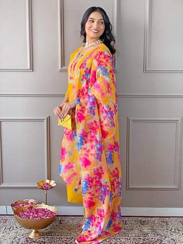 Image of Naixa Women's Rayon Embroidery Printed Straight Kurta with Pant and Dupatta Sets for Wedding and Festival Wear
