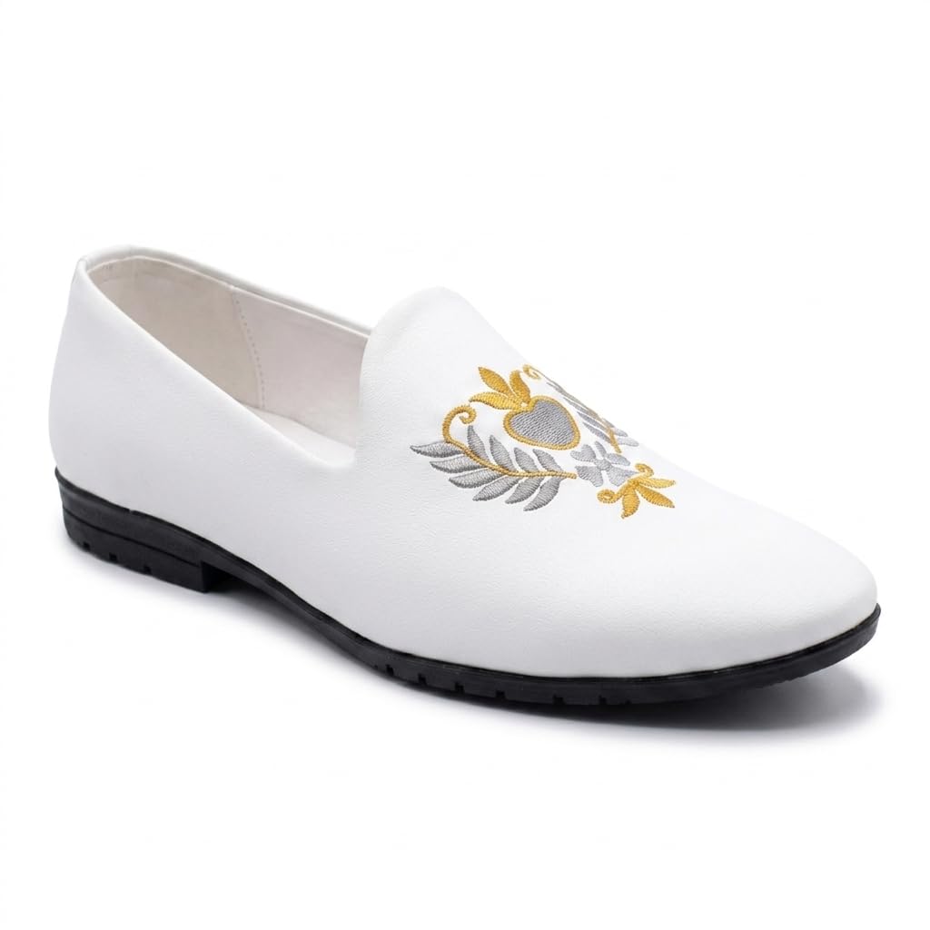 Men's Elegant White Velvet Embroidered Loafers, Wedding & Daily Use for Men-picture-14