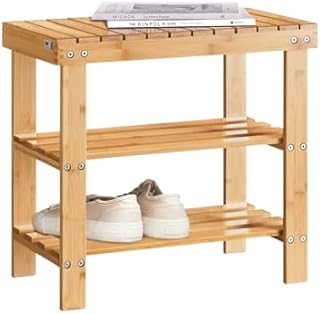 SoBuy FSR02-K-N Ławka i regał na buty z Stojak na Buty Stołek łazienkowy bambusa