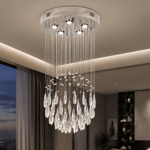 Image of Vertical Teardrop Waterfall Crystal Chandelier Tall 80cm for High Ceilings