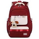 Mochila Impermeável Feminina Escolar Fashion Resistente, Mochila de Grande Capacidade Casual Versátil e Leve para Adequada Estudantes Universitários, Ensino Médio (Vermelho)