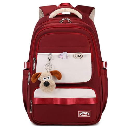 Mochila Impermeável Feminina Escolar Fashion Resistente, Mochila de Grande Capacidade Casual Versátil e Leve para Adequada Estudantes Universitários, Ensino Médio (Vermelho)