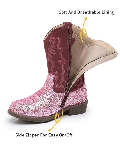 Apakowa Girls Cowboy Boots Side Zipper Cowgirl Boots Embroidered Western Style Toddler Little Kid Big Kid4