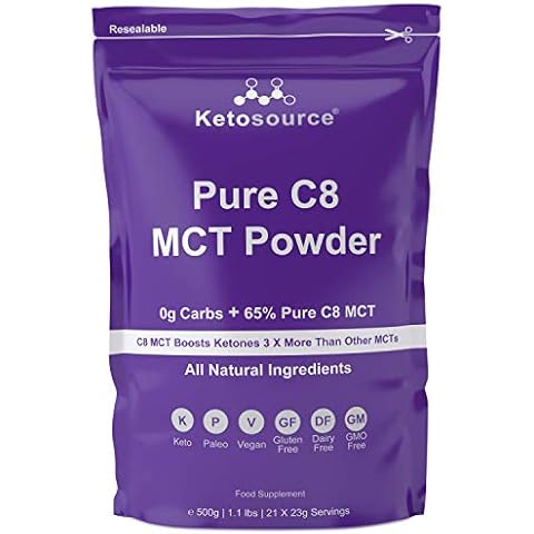 Pure C8 MCT Powder 500g | 4X Ketone Boost Versus Other MCTs | Zero Carbs | Mixes Easily | Use as Keto Creamer in Coffee | Vegan Safe & Gluten Free | No Dodgy Ingredients | Unflavoured Cover