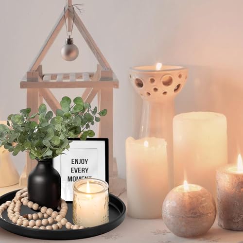 Miniatura 7 de Wegreat Bandeja Redonda Negra De 26,8 Cm: Soporte Para Velas, Bandeja Decorativa Con Textura Mate, Bandejas Decorativas Para Velas De Masa, Organizador De Mesa De Café Para Portavelas