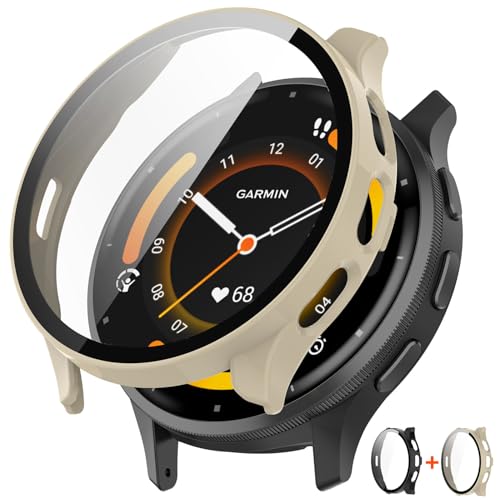 2 Pack Case for Garmin Venu 3s Screen Protector, 9H Hardness Tempered Glass Clear Film Anti Scratch Bubble Free (Black Beige, Venu 3s)