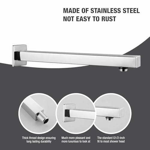 Image of Shower Rod For Shower Head For Bathroom Ennius Durable Bathroom Accessories Set | Shower Arm For Bathroom Shower | Portable Shower, Bathroom Shower Set | Shower Head With Arm (Square, 12 inch)