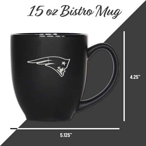 Image of Rico Industries NFL Football 15oz Personalized Laser Engraved Matte Black Ceramic Bistro Mug - For Hot or Cold Drinks