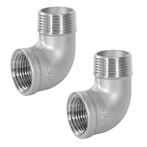 Image of QZKJQDD 2 Pcs 304 Stainless Steel 90 Degree Elbow Fittings, 1/2" BSP Female Pipe to 1/2" BSP Male Pipe Fitting, for Pipe Connecting Conversion, Gas, Fuel, Water