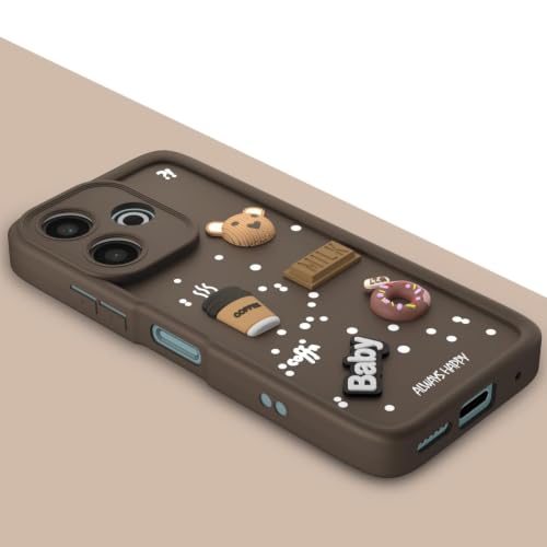 Image of Bintage Cute Fun Taddy Cartoon 3D Ball Bear Milk Donut Coffee Cup Silicon Case Full Body & Camera Protection Back Cover Compatible for Tecno Spark 10c - Brown