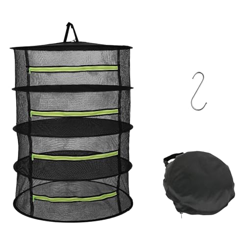 Rejilla para Secado de Hierbas,Secador de Hierbas Colgante de 4 Capas, con Ganchos y Cremalleras, Red de Secado de Malla para Plantas, Hierbas, Especias, Verduras y Carne