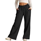QUNPIU Girls Summer Baggy Pants Casual Drawstring High Waisted Lightweight Wide Leg Trousers Lounge Beach Wear...