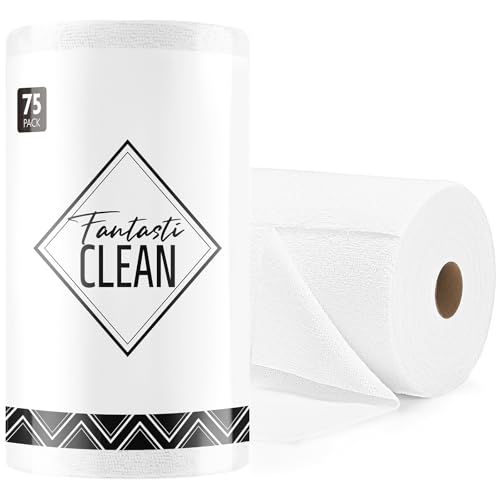 Fantasticlean Microfiber Cleaning Cloth Roll -75 Pack, Tear Away Microfiber Towels, 12" x 12", Reusable, Washable, Scratch Free, Ultra Absorbent Dishc