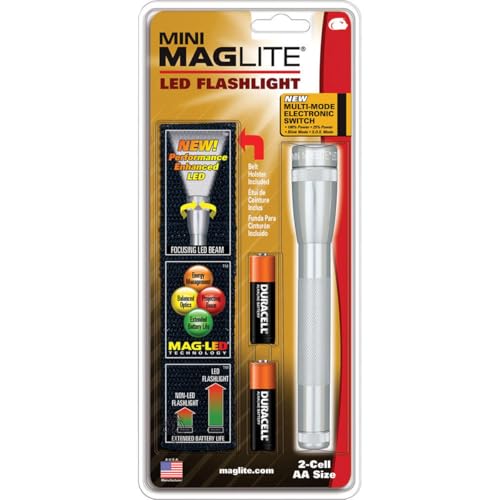 Maglite Mini LED 2-Cell AA Flashlight with Holster, Silver