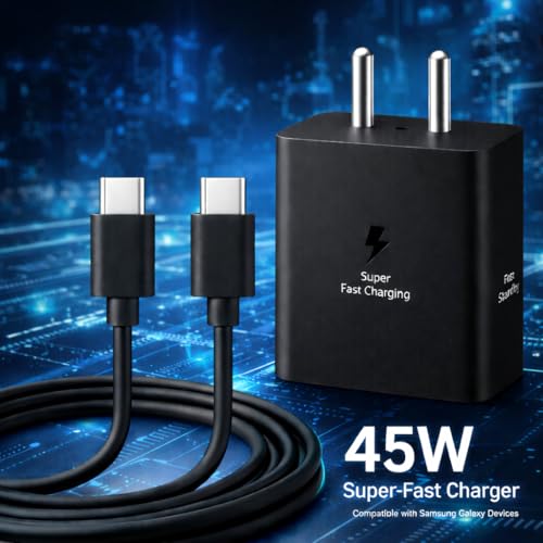 Image of Sam-Sung Original 45W Fast Adapter with 1M Type C Cable for Samsung S26 /S25 /S24 Ultra /S24+ /S23 Ultra /S23 FE /S22 /S21 FE /Z Fold 7 /F55 /M55 /M35 /A57 /A35 /M14 /S11 /S9 Plus /Z Fold 7 /Flip 7 /6 | 45 w, Black