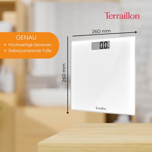 Terraillon - TSQUARE Weiß - Kompakt und ultraflach 26cm x 26cm-Glasplatte-Großes LCD-Display-Kapazität 180Kg-Graduierung 100g -Weiß – Ansicht 6