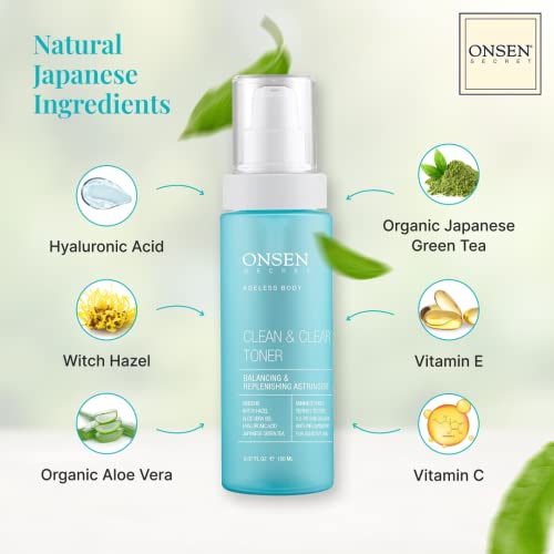 Onsen Secret Clean & Clear Face Toner - Balancing & Replenishing Astringent Daily Perfecting & Revitalizing Toner W/ Witch Hazel, Aloe Vera, Green Tea, Alcohol-Free, Skin Care Toner For Face, 5.07 Fl Oz #TOP2