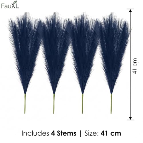 Image of Pack of 4 Pcs Artificial Flowers Faux Pampas Grass Small Fake Flower Plant for Home Decor, Office, Bedroom, Living Room, Table Decoration, Dried Plants (Without Vase Pot) (Navy Blue)