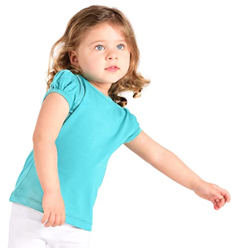 Image of Lilax Girls Short Puff Sleeve Cotton T-Shirt, Toddler & Little Girls Top | 95% Cotton Puff Sleeve Tee; Crewneck, Short Sleeve; Toddler & Girls Sizes 2T-12; for School, Play & Everyday; Machine Wash