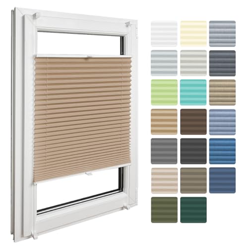 Home-Vision® Premium Faltrollo Plissee ohne Bohren mit Klemmfix jalousien Fenster innen(Beige B70cm x H100cm) Modern Klemmträger Verdunklung Blickdicht Sonnenschutz Jalousie für Fenster & Tür