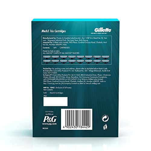 Image of Gillette Fusion Manual Razor, 1 Pc & Mach 3 Shaving Blades- Pack of 16 (Cartridges), For Men