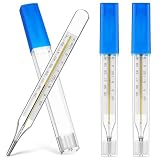 3pcs Glass Thermometer for Adults Oral, Manual Under Tongue Temperature Thermometers, General Dual Scale C/F Flat Analog Armpit Temp Measurement Tool