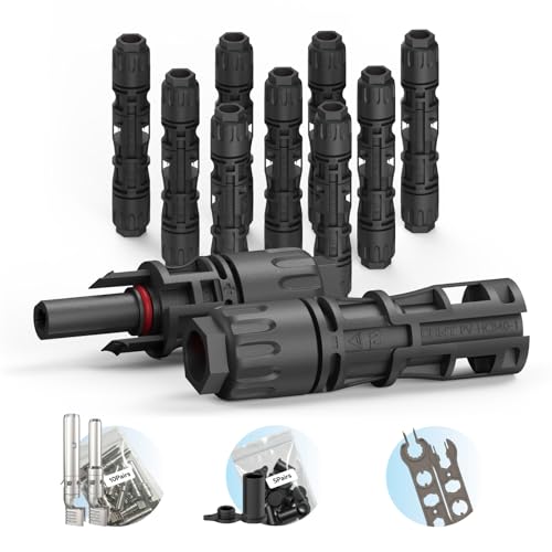 CHINT UL 6703 & TV Certified Solar Panel Connectors (10 Pairs) 1500V 46A DC MC4-Compatible PV Cable Connectors Kit for 10/12 AWG Solar Wire with Dust Caps & Spanners