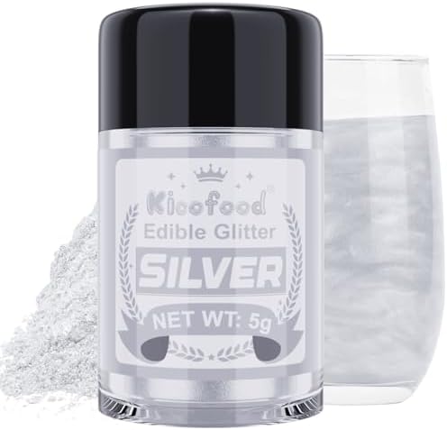 Edible Glitter for Drinks - Kicofood 5g Edible Lustre Dust Food Grade, Edible Glitter for Cakes Fondant Cream Muffins Chocolates Cocktail (Silver)
