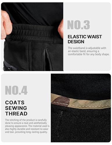 FREE SOLDIER Men's Outdoor Softshell Fleece Lined Cargo Pants Snow Ski Hiking Pants with Belt (Black 34W/30L) - Image 7