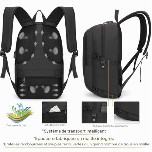 Tzowla Sac a Dos Ordi Portable College Homme et Femme,Sac à Dos Ordinateur Voyage Impermeable Antivol avec Port de USB et Serrure,Sac a Dos d Affaire Ecole PC pour Notebook de 15,6 Pouces-Noir – vue 2