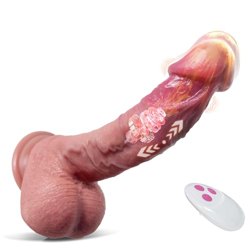 Realistic Thrusting & Heated Silicone Dildo 5-in-1 Vibrating Sex Toy Machine with Suction Cup Automatic Remote Dildo Vibrator for Women Anal & G-Spot Stimulation Female Kinky Sex Toy Game