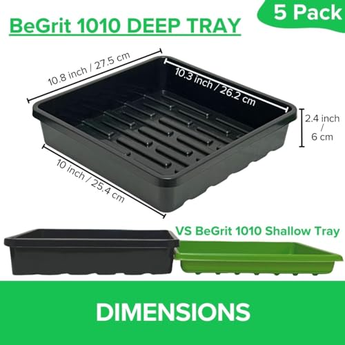 BeGrit 1010 Growing Trays Extra Strength Seed Tray 10" x 10" Without Drain Holes for Seedling Starter Microgreens Wheatgrass Fodder Hydroponic 5-Pack Black - Image 2