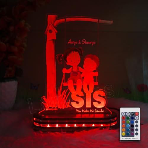 Image of lampees Personalized 3D LED lamp Rakhi Brother Sister name - Multi Color (SIS)