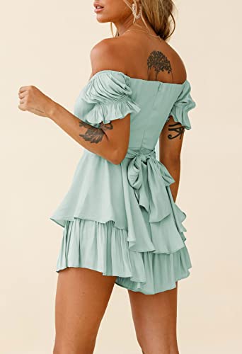Image of AOHITE Womens Summer Tube Top Dress Off-Shoulder Ruffled Flowy Mini Short Dresses