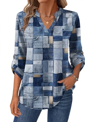 Zeagoo Dressy Tops for Women Casual Long Sleeve Fall V Neck T Shirts Business Work Blouses
