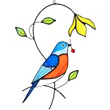 AuroAura Bluebird Flower Stained Glass Window Hanging for Women, Mom, Grandma - Handmade Real Glass Bird Suncatcher - Elegant Gifts Box Home Decor (H7.7xW5.3 inch)