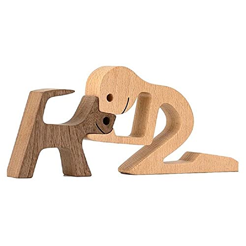 hand carved wood statues - Unique Gift Hand Carved Wood Dog Human Statue Figurine Sculpture Home Office Décor, Wooden Man Dog Carving Model to Remember Friendship Between Dog and People (D)