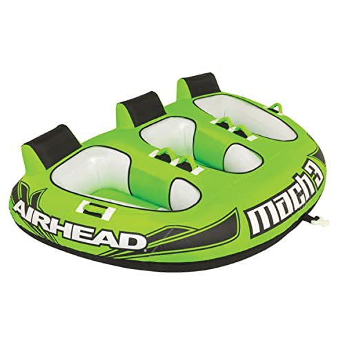 Airhead Mach 3 Towable Tube for Boating, 1 - 3 Rider Inflatable Boat Tube for Water Tubing, Cockpit Design, Kwik-Connect Tow System, Foam Padded Handles w/ Knuckle Guard, Speed Safety Valve, Blue by AIRHEAD - Used condition - US$178.88