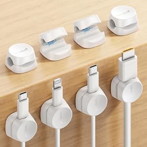 8Pack Cord Organizer [1s Lock] Spring Cable Management Clips – Lamicall Desk Cord Holder, Adhesive Cute Round Cable Clip, Phone Charger Wire Organizer Keeper for Nightstand Car Office Accessory, White