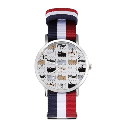 腕時計 カラフル ネコ 猫柄 クォーツ時計 編組腕時計 ウォッチ うで時計 うでどけい 3色ナイロン編組ストラップ ビジネス時計 レディース メンズ 文字盤 見やすい 薄型 おしゃれ カジュアル 人気 円型 簡約風 贈り物 ボックス付き
