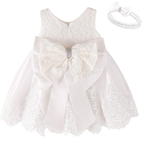 White Dress for Girls 0-3 Month Vintage Lace Tutu Dress for Baby Girls Church Easter Pageant Dresses Kids Sleeveless Ball Gowns Ruffle Spring Special Occasion Knee Length Frocks (White 3M)