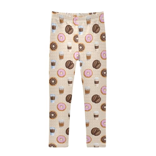 Coffee Donuts Stripes Coffee Beans Girls Leggings Soft Stretch Workout Yoga Dance Pants for Kids Casual Tights
