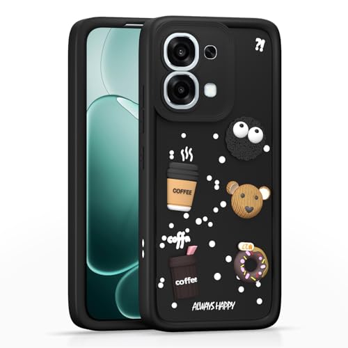 Image of Outlouders Back Cover for Oppo F31 5G / Oppo F33 5G | 3D Cartoon Bear Cute Fun Silicone Full Body Protection Bumper Case (Black)