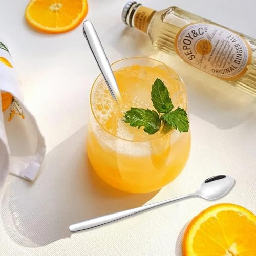 Miniatura 4 de Tiokin Juego De 6 Cucharas Para Latte Macchiato, Mango Largo De 20 Cm, Cuchara De Acero Inoxidable, Ideal Para Café Helado, Té Helado, Batido, Helado, Bebida Fría