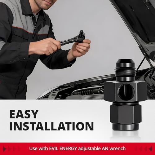EVIL ENERGY 6AN Male Flare to -6 Female Swivel with 1/8" NPT Gauge Port Fuel Pressure Take off Fitting Adapter Aluminum - Image 6