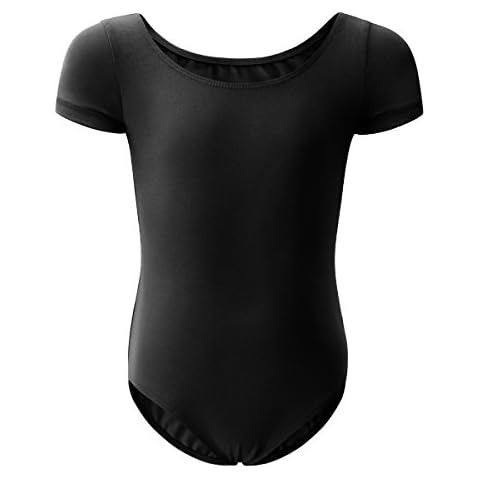 WEGETIT Leotard Short Sleeve Unitard For Girls Gymnastics Ballet Dance Classic Cotton Tees (6-8years, Black) Cover