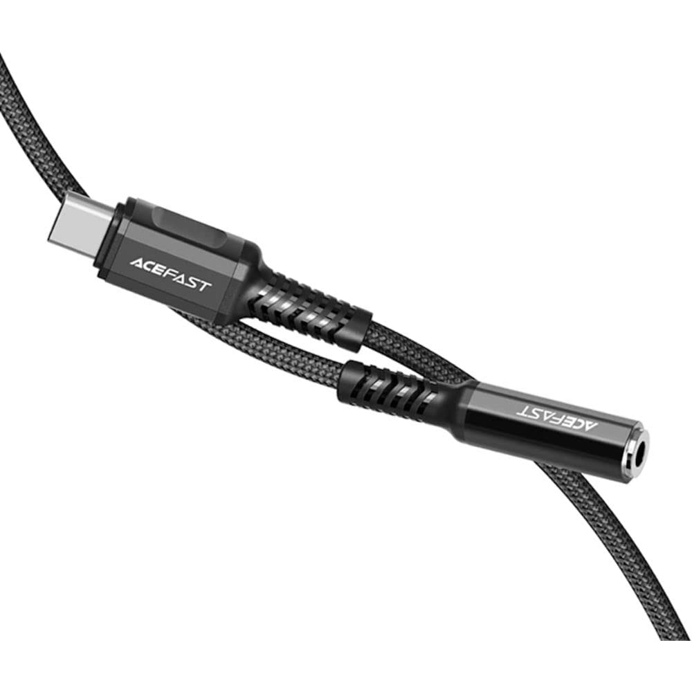 ACEFASTC1-07 - USB-C To DC 3.5 mm Plug, Aluminum Alloy Headphones Adapter Cable (0.18M) - Support Voice, Karaoke Wire Control, karaoke/USB - Black