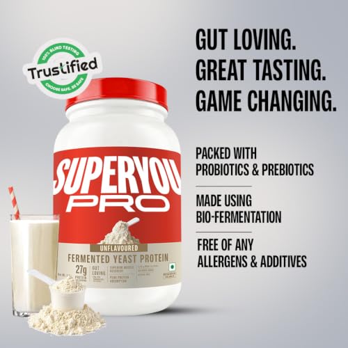 Image of Superyou Pro Fermented Yeast Protein Isolate 1kg | 27g Protein| Unflavoured | Higher Absorption than Plant Protein | Superior Muscle Recovery | Gut Friendly | Vegan Protein | PDCAAS of 1