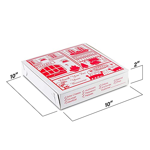 Mt Products 10" Length X 10" Width X 2" Depth Lock Corner Clay Coated Thin Pizza Box (10 Pieces) - Made In The Usa #TOP2
