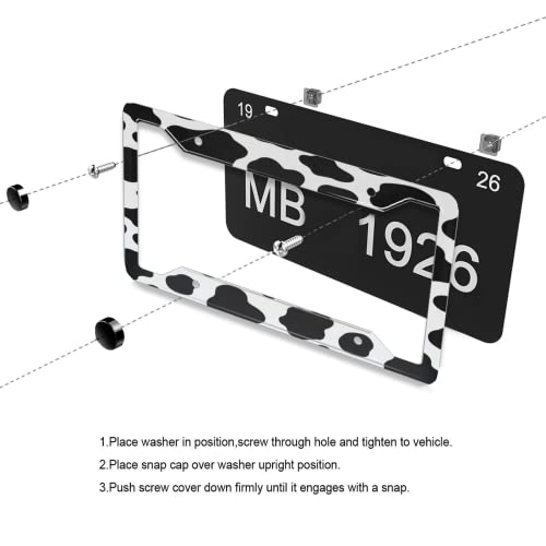 Animal Cow Print License Plate Frame White Black Spot Aluminum Metal Car Cover Tag Holder With 4 Holes And Screws Customized Frames 12 X 6 Inch For Us Canada Vehicle Standard Gifts For Women Men #TOP3